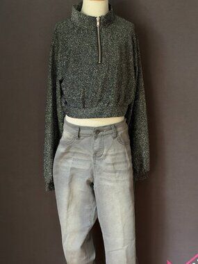 Balera Gray Jeggings Metallic Half Zip Crop Top Hip Hop Dance Costume Set LC